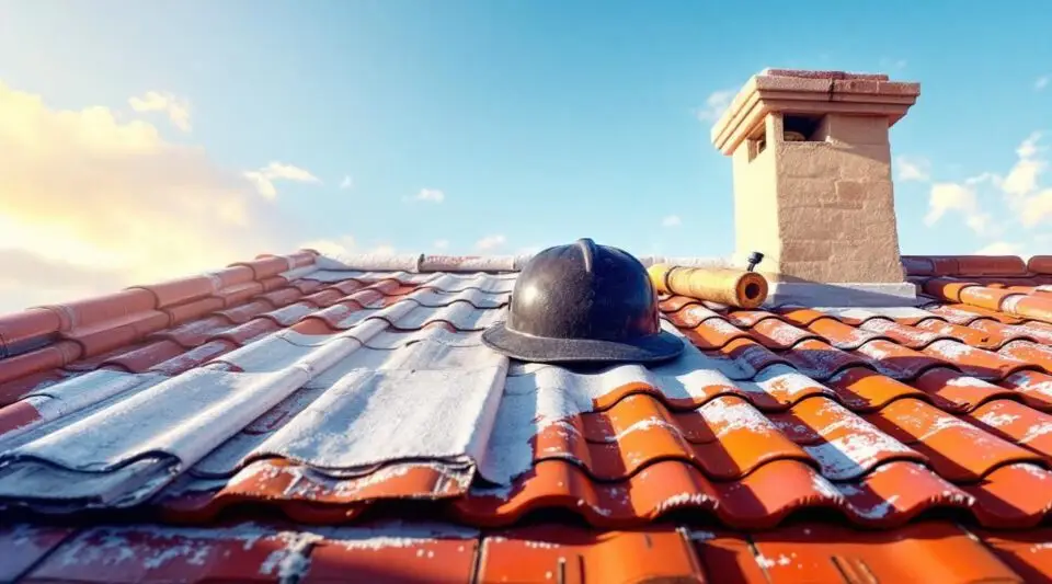 Large commercial building in DeLand featuring a newly installed red S-profile Spanish tile roof under a clear sky.